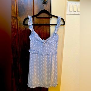 For Love & Lemons Light Blue Mini Dress with White Hearts and Front Tie Knot